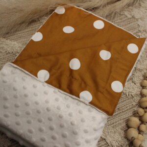 Tan Pokka Dot with White Pram Blanket